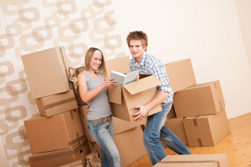 Packed boxes and wrapped household items ready for a Haggerston house move